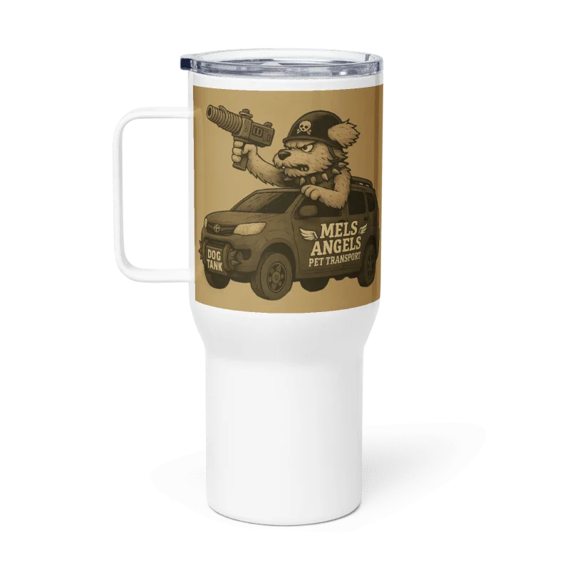 Dog Tank Travel Mug with Handle — Mel’s Angels Pet Transport Insulated Coffee Tumbler (25oz & 40oz) product image (5)
