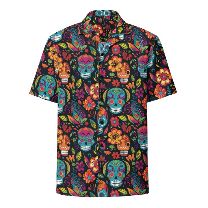 Seamless Calavera Dia de Muertos-Sugar Skull Floral Motifs Hawaiian Shirt product image (1)