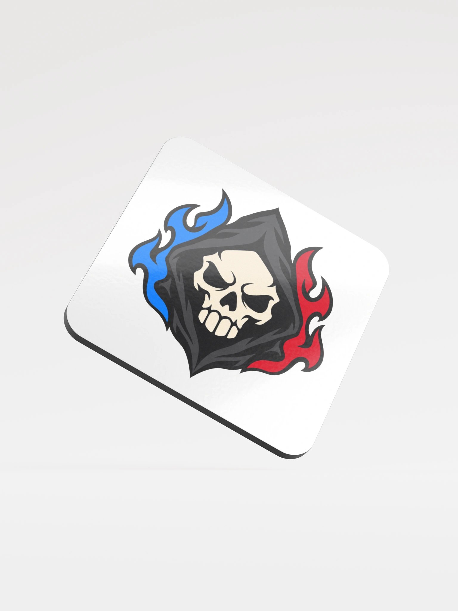 Hooded Skull - Red & Blue Flame Coaster (White) product image (1)