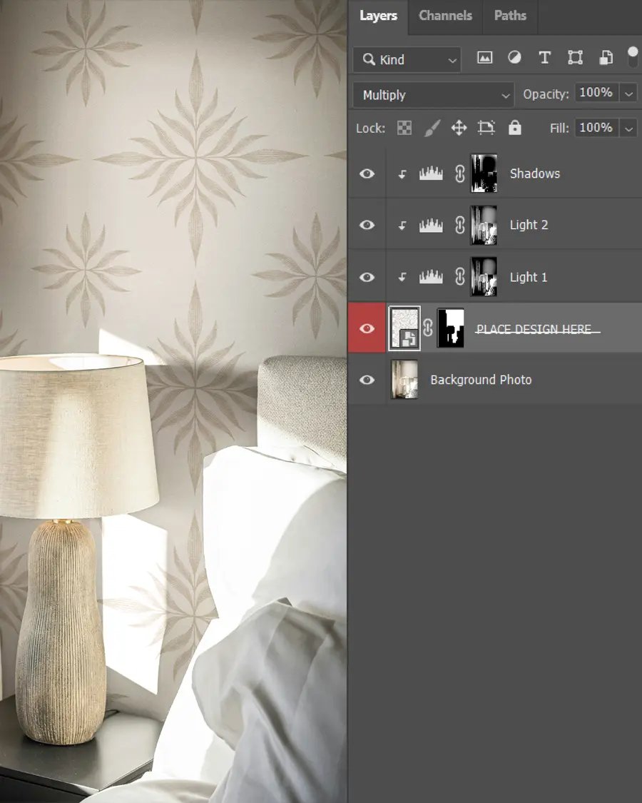 Wallpaper Mockup - Bedside with White Lamp product image (6)