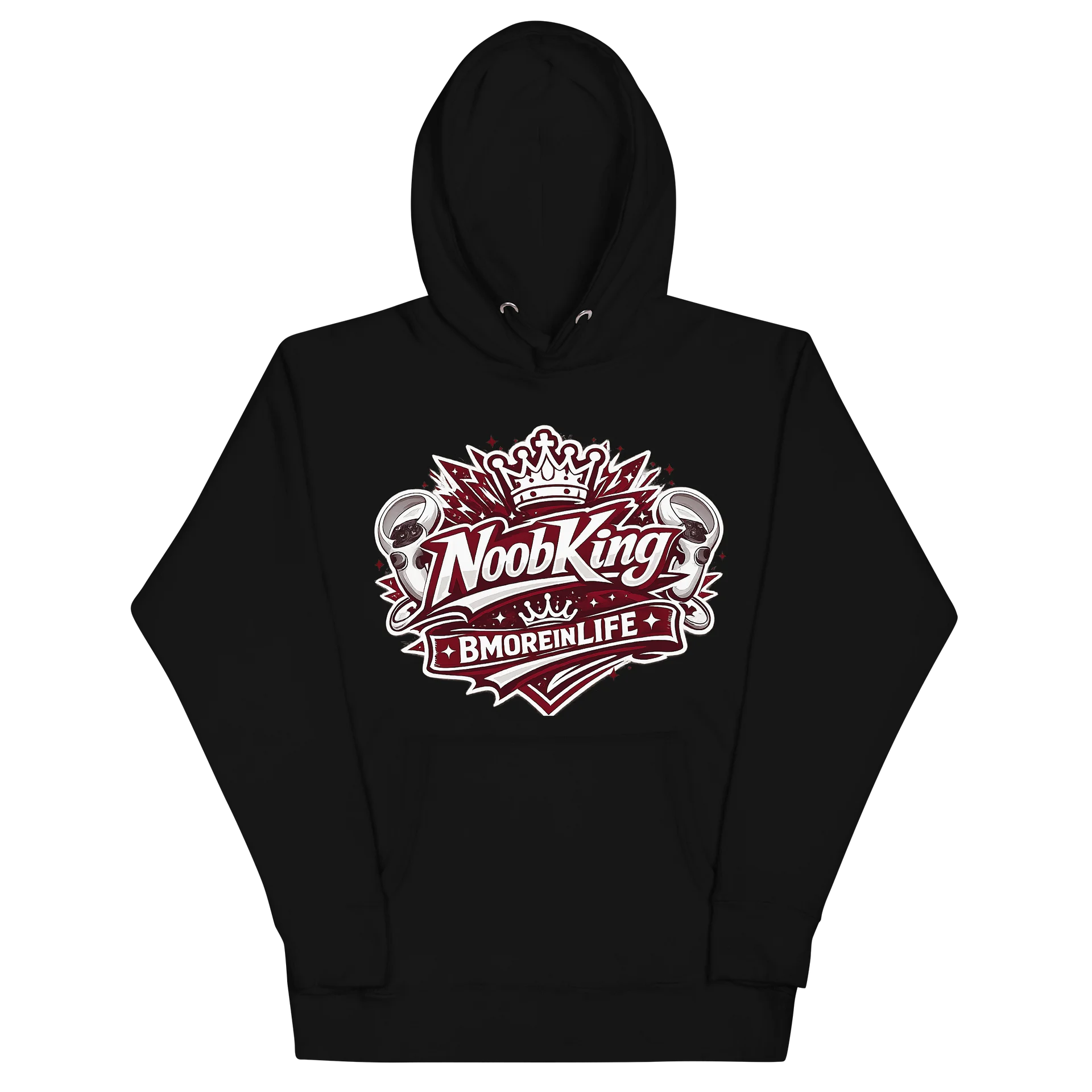 NoobKing x BmoreInLife Maroon & White Hoodie – Custom Gaming Edition product image (2)
