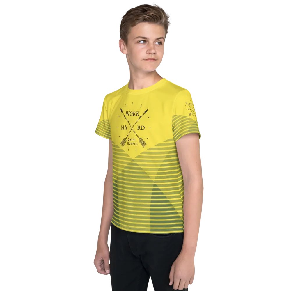'Work Hard & Stay Humble' Work Ethic Yellow Youth T-Shirt product image (3)