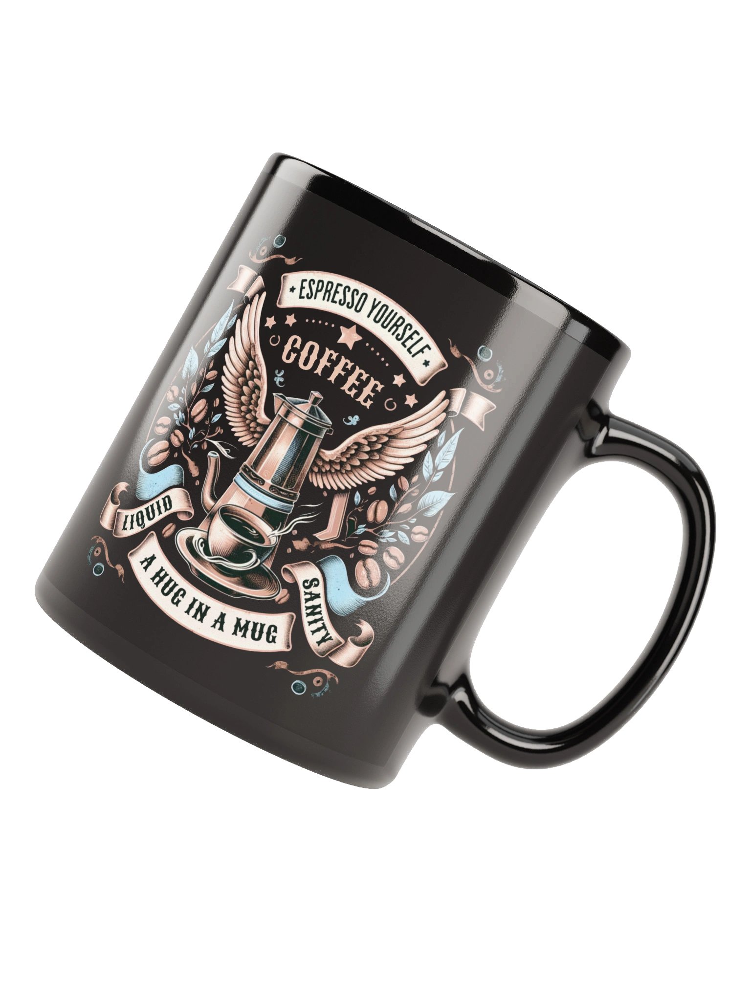 Espresso Yourself Coffee Mug Vintage Moka Pot & Wings Design product image (4)