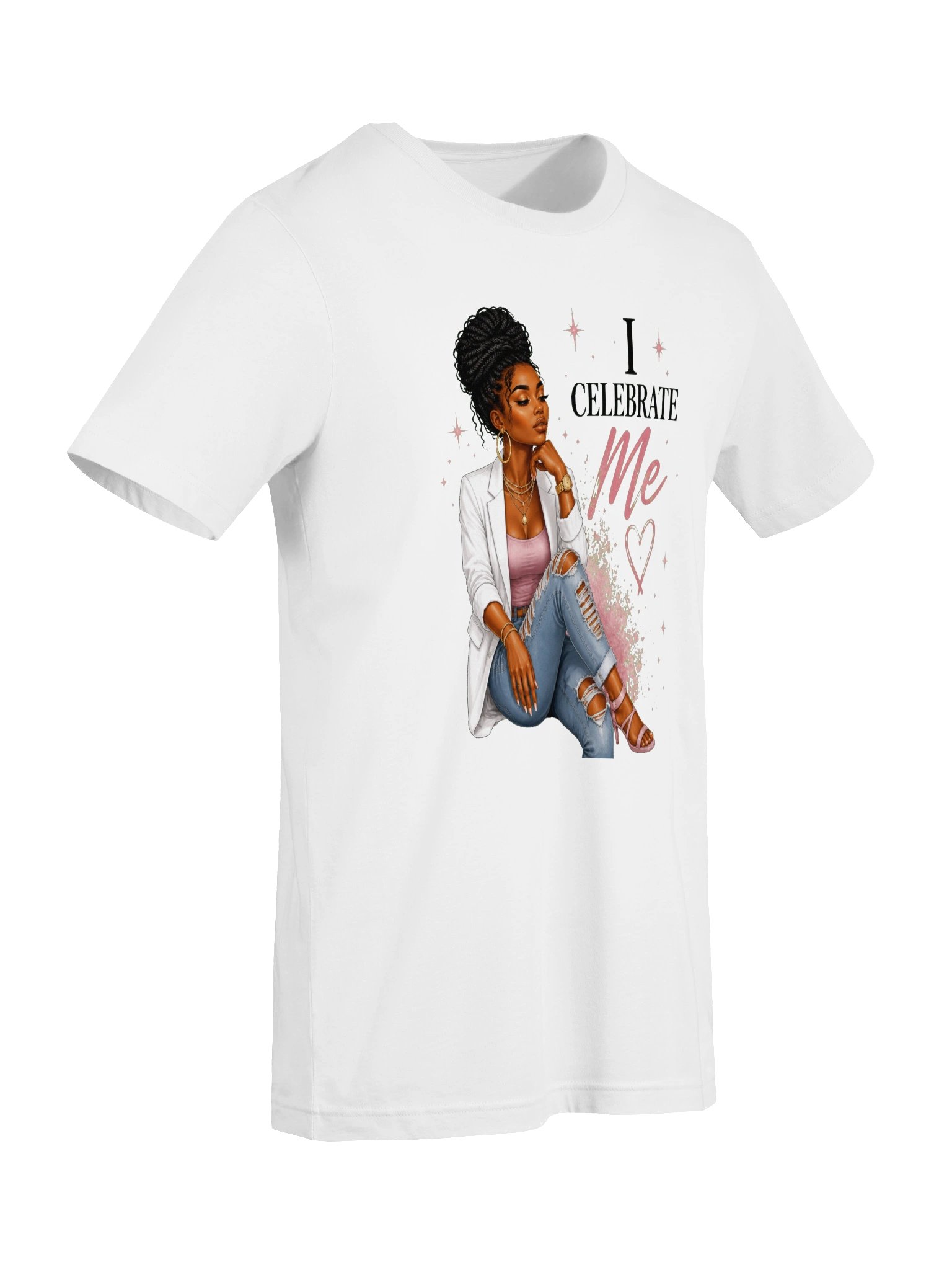 ADLEST Women's Self Love Motivational T-Shirt, I Celebrate Me Black Queen Cartoon Lady Pink Splash Heart Star Positive Quote Casual Loose Fit Top product image (107)