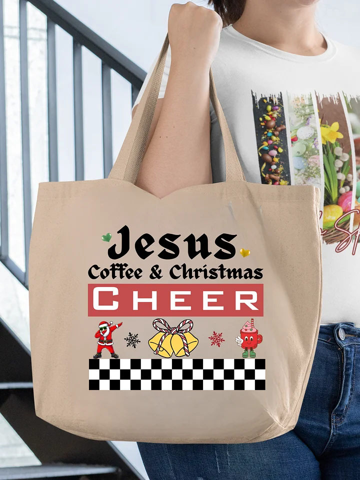 Jesus, Coffee & Christmas Cheer Tote | Christian Organic Lover Gift | Faith Holiday Gift for Believers & Moms product image (1)