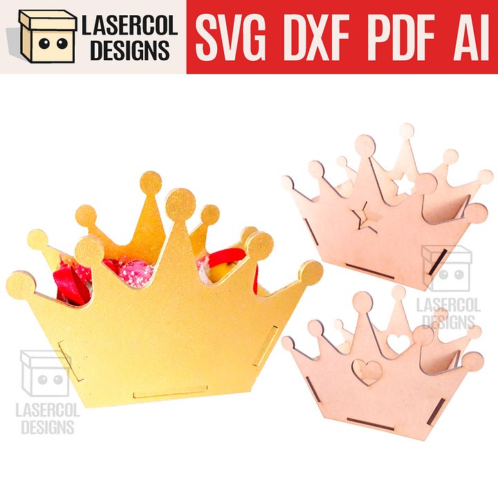 Crown Shaped Box (4 sizes, 3 Styles) - Laser Cut Files product image (1)