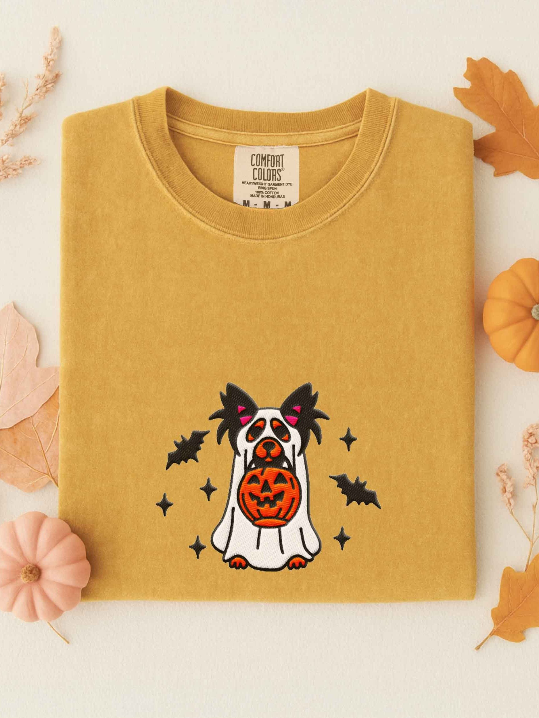 Halloween Longhaired Chihuahua(Black & Tan) Embroidered T-Shirt product image (1)