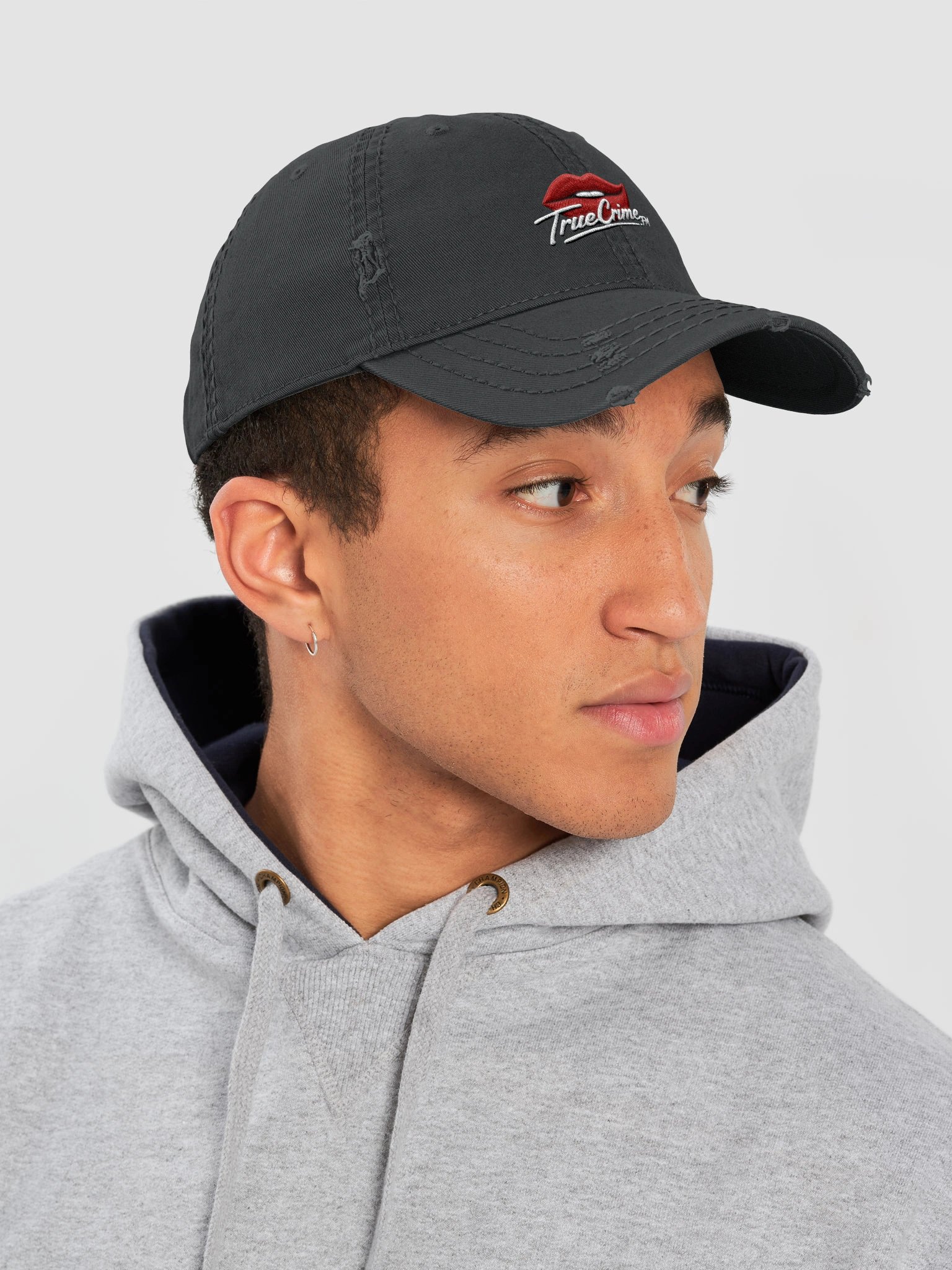 Otto Distressed Dad Hat - TrueCrimeFM Lips and Logo product image (7)