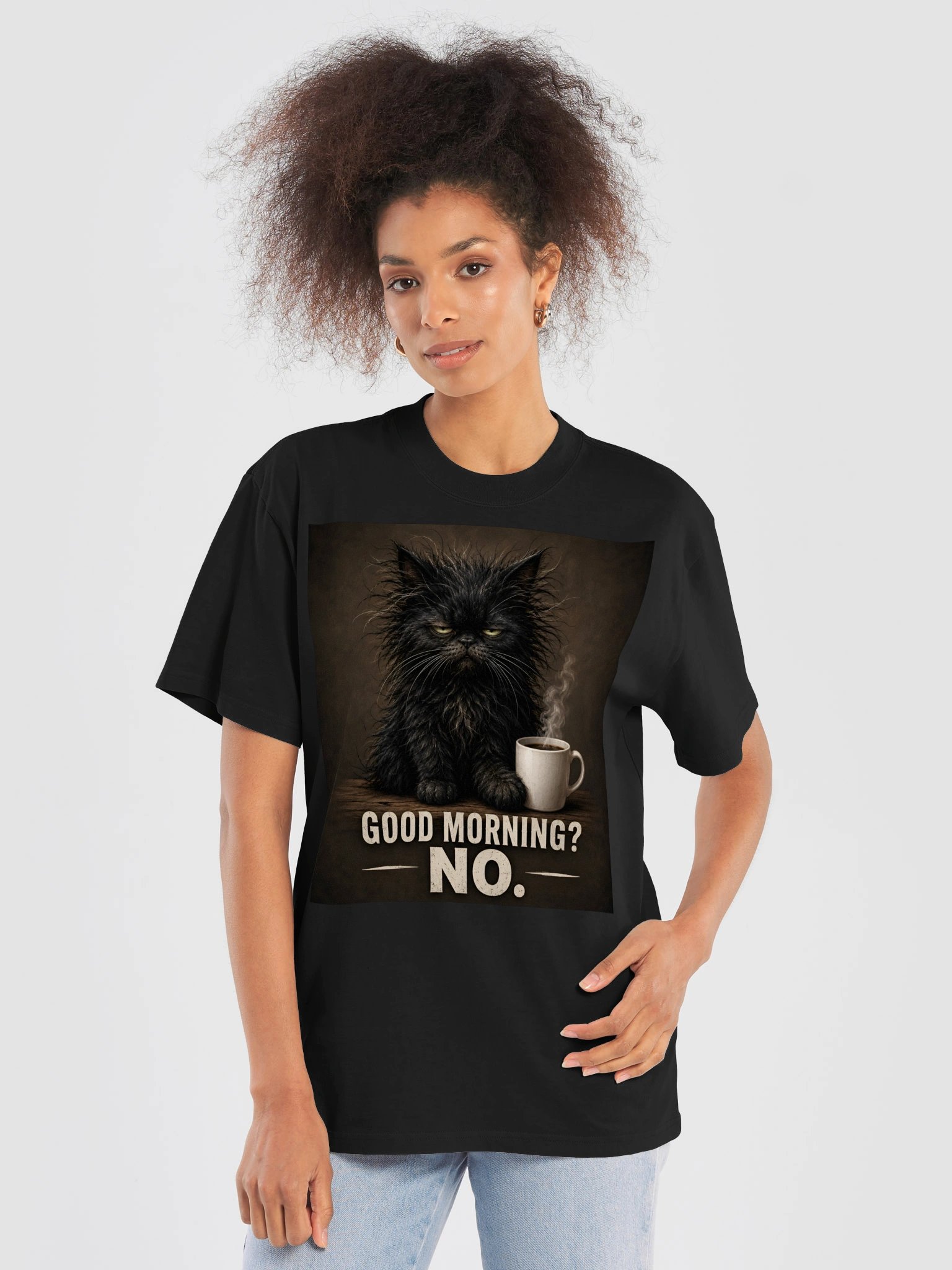 Good Morning? NO. Black Cat Coffee T-Shirt | Funny Cat Lover Gift product image (6)