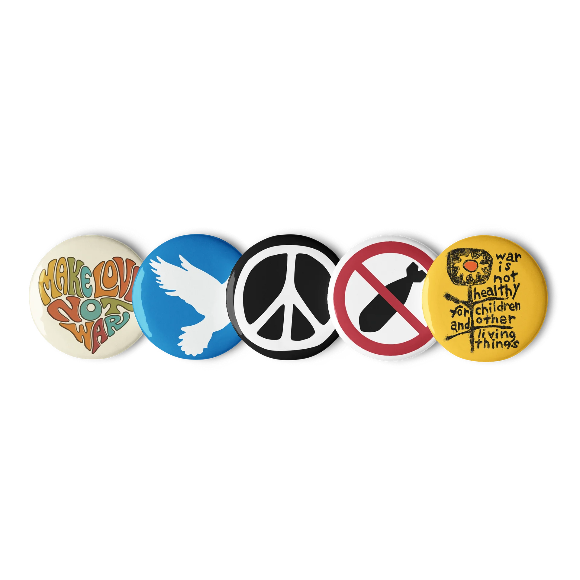 War Protest pins set of 5 2.5 Inch buttons product image (1)