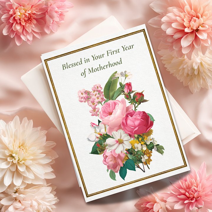 First Mother’s Day Card Printable, Blessed 1st Year of Motherhood, Christian New Mom Card product image (1)