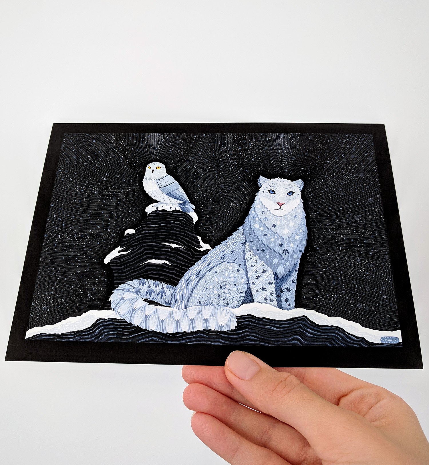 Snow Leopard and Snowy Owl Art Print product image (3)