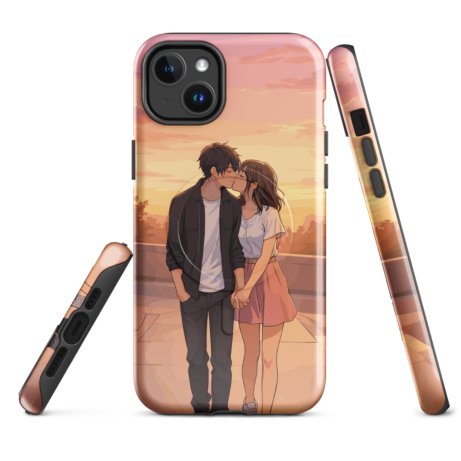 Couple twilight kiss on an urban sidewalk iPhone® Tough Case product image (1)
