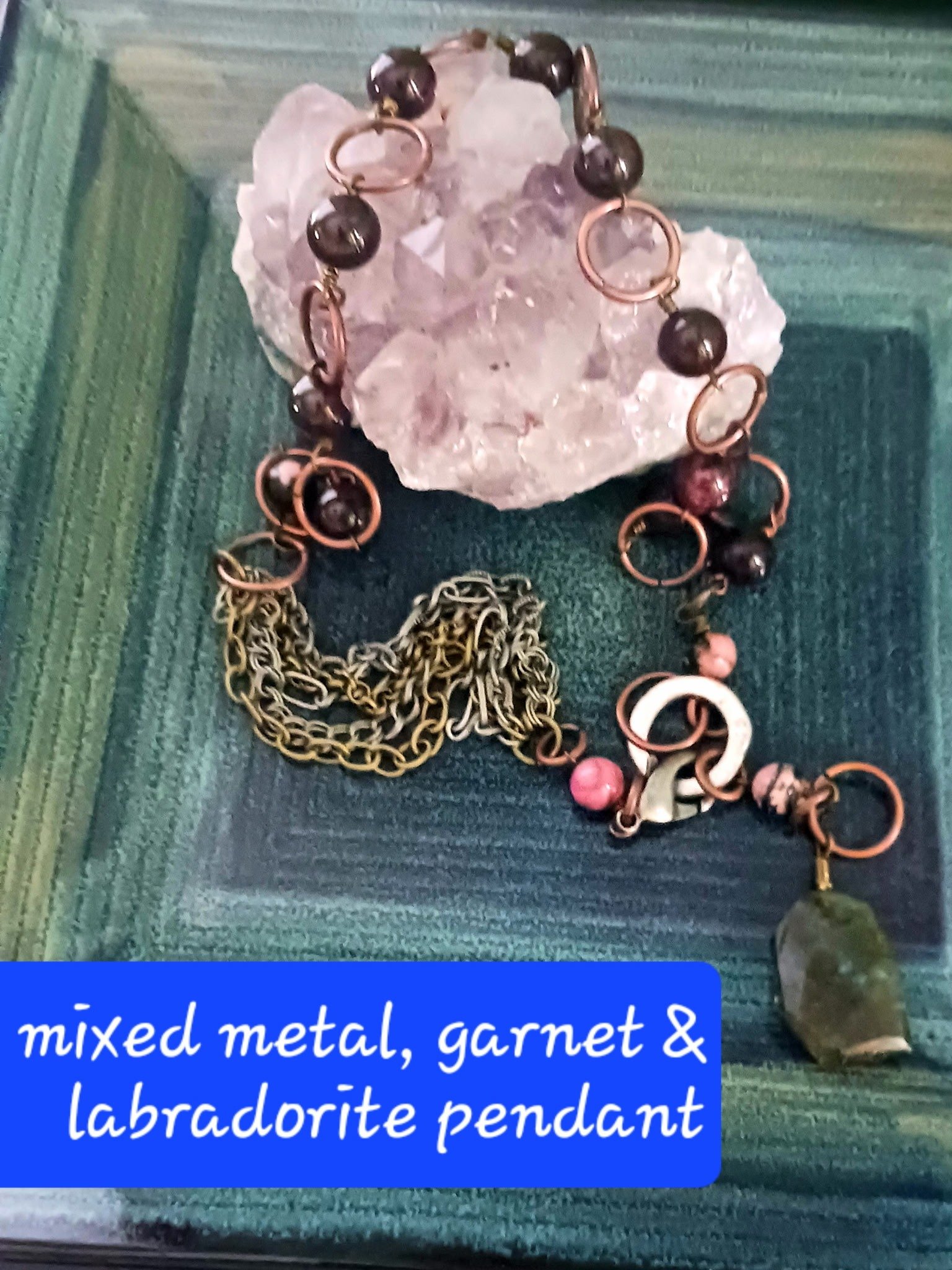 Mixed Metal Garnet and Labradorite Pendant Necklace - Gemstone Jewelry product image (2)