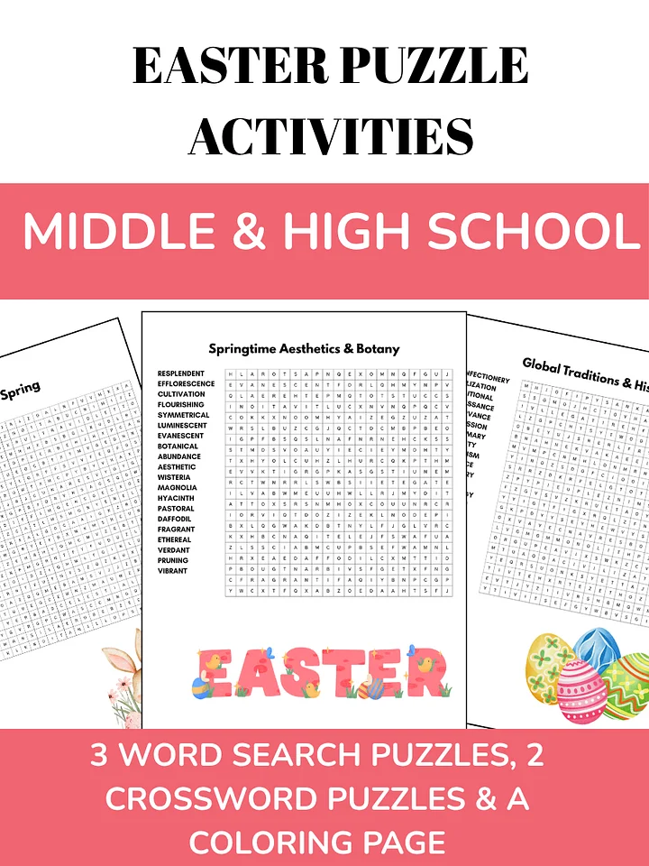 Easter Puzzle Activities Wordsearch Crossword Middle High School 6th 7th 8th 9th 10th Grade product image (1)