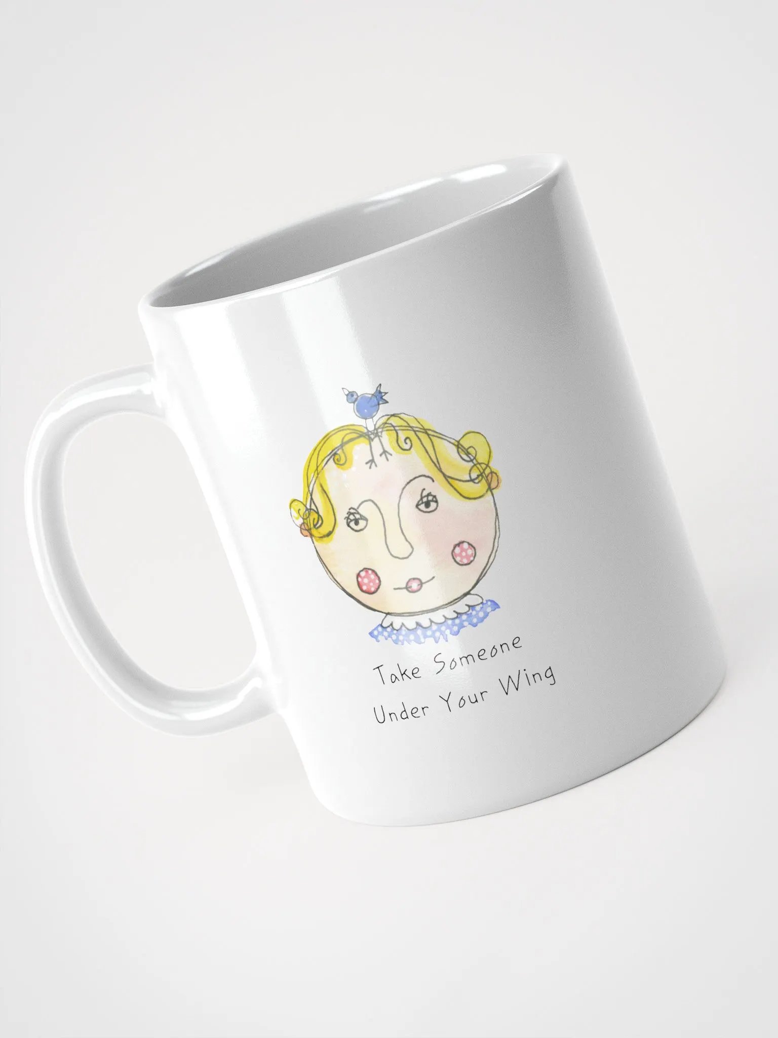 Whimsical Take Someone Under Your Wing Faces White Glossy Mug product image (5)