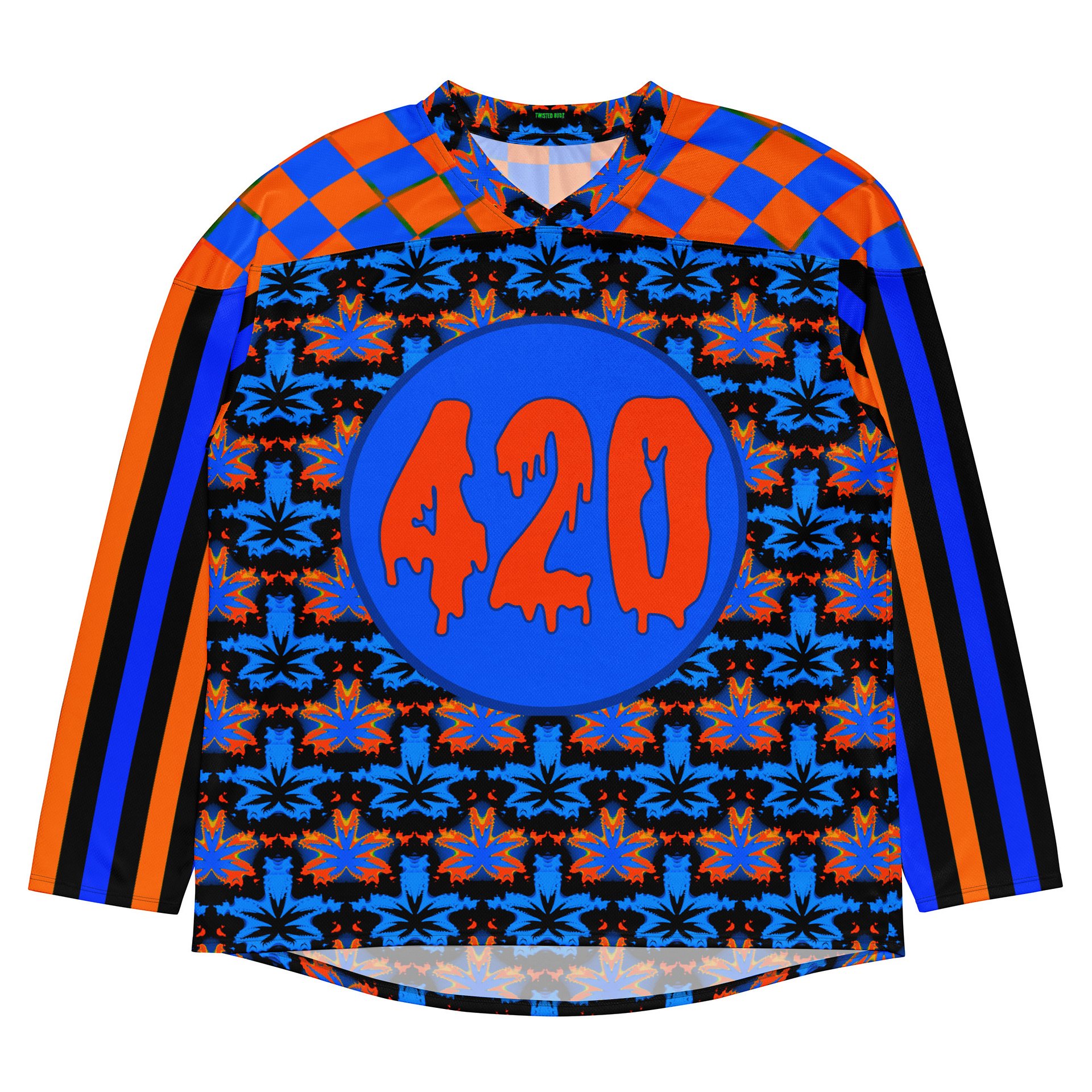 Stoner Circus Rave 420 Hockey Jersey, Stripe Checkers Cannabis Clowncore Clothing, Pot Leaf Twisted EDM Top, Weird Weed Music Festival Shirt product image (1)