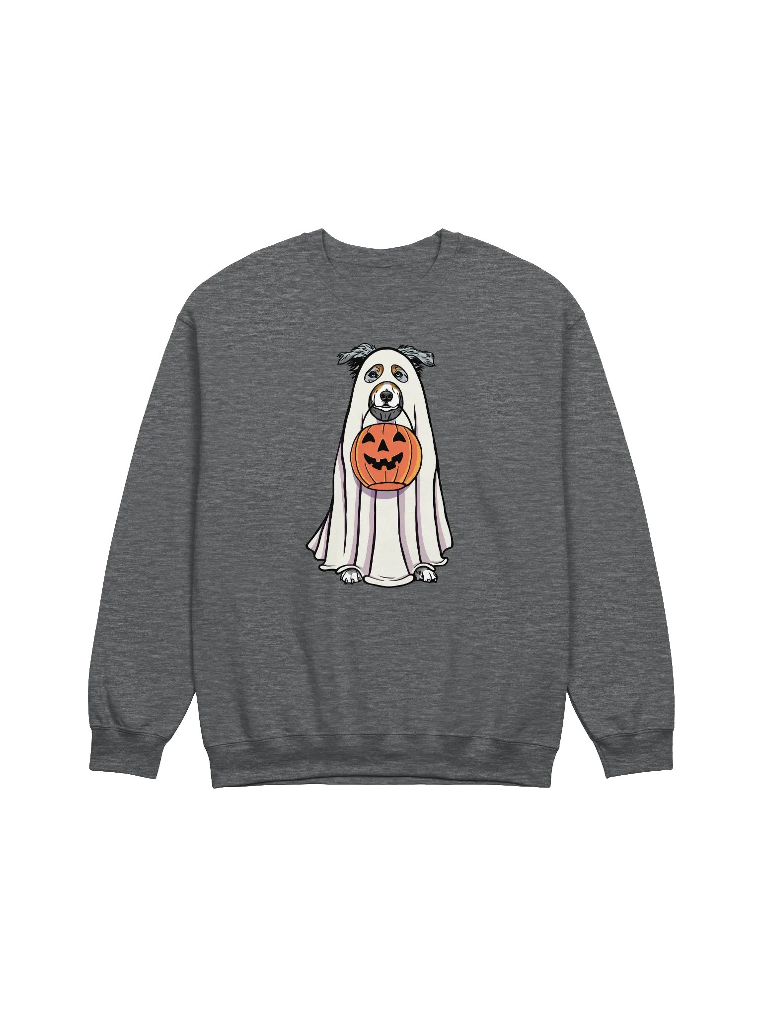 Funny Halloween Australian Shepherd(Blue Merle) Sweatshirt | Funny Aussie Wearing a Ghost Costume and Holding a Pumpkin Basket product image (1)