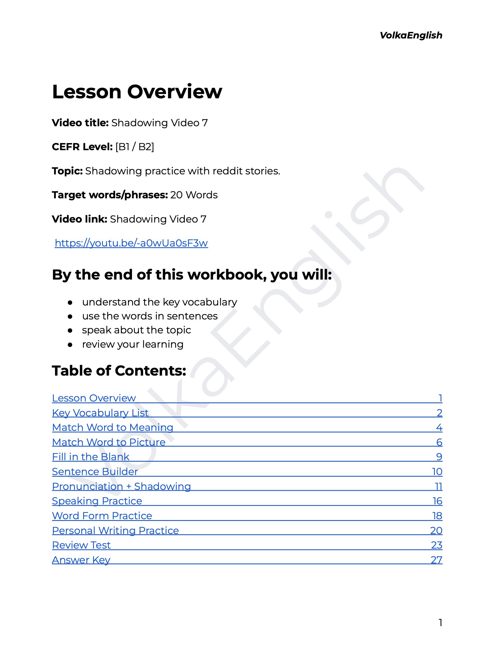 Shadowing Video 7 Study Pack product image (2)