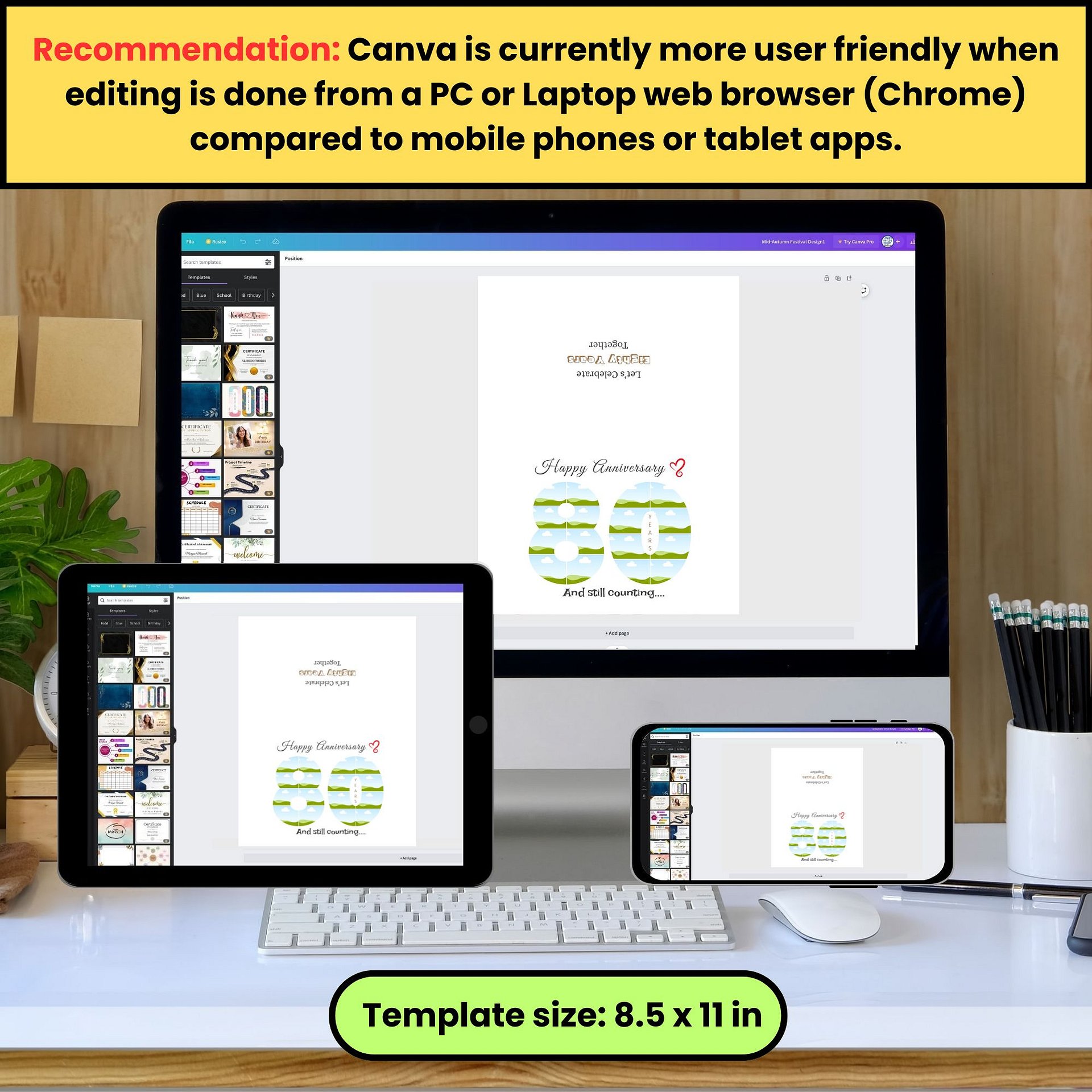 80 Year Anniversary Photo Card Editable Canva Template product image (4)