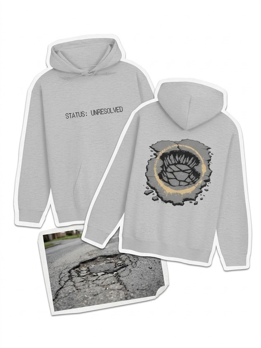STATUS: UNRESOLVED — Pothole Monolith | Graphic Hoodie | Alternative Streetwear product image (1)