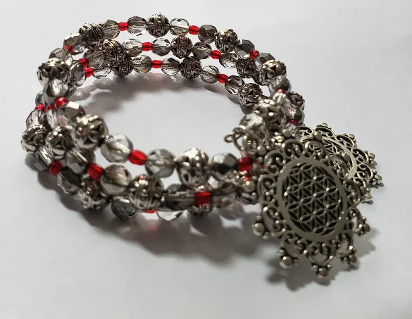 Everylet: 7mm Gray Crystal and Silver Tone Orbs with Red Crystals with Syn Charm product image (1)