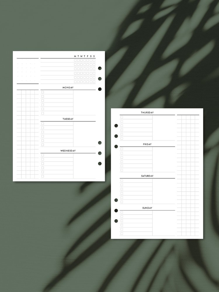 A6 Size | Undated Minimal Weekly Horizontal Planner Inserts | Printable product image (1)