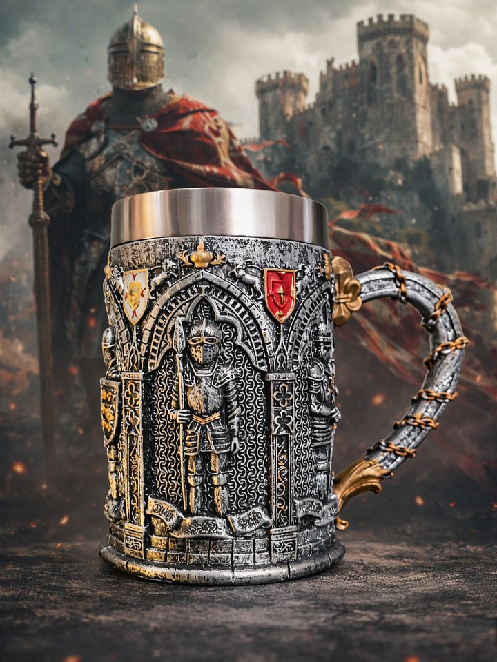 The Armored Kingdom Knight's Vow Mug-Stainless Steel-Heavy Duty Medieval Mug-Built for Daily Use product image (1)