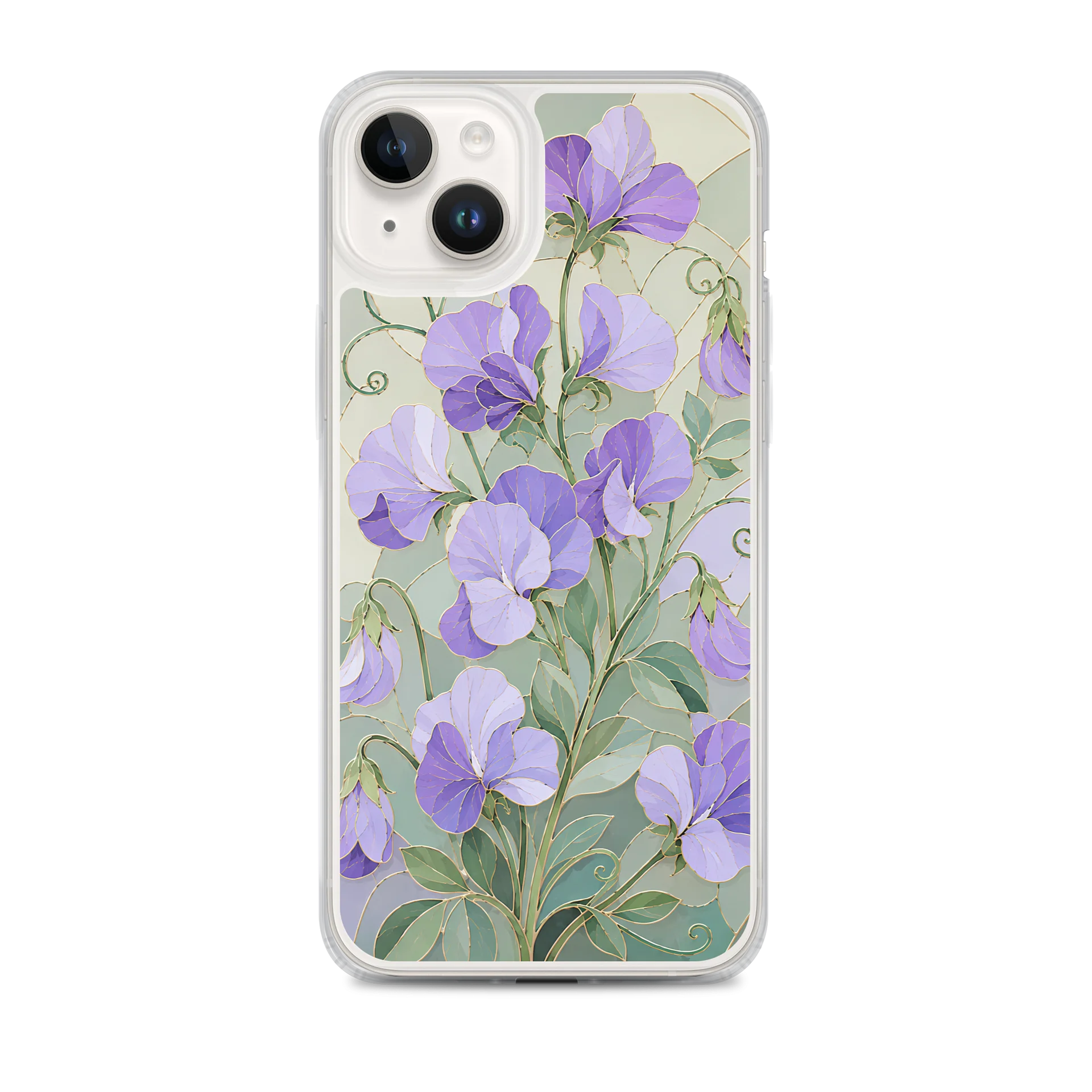 Lavender And Soft Sage Green Sweet Pea Mosaic Premium Soft Silicone iPhone Case - MagSafe Compatible product image (1)