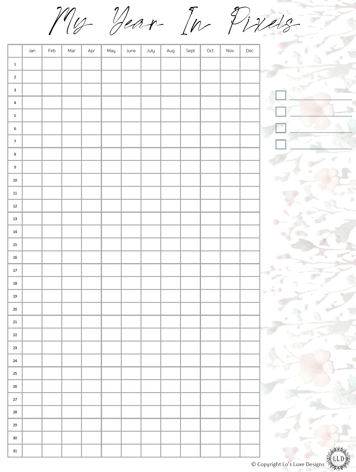 Yearly Habit Tracker - Wildflower - 8.5x11 Printable product image (1)
