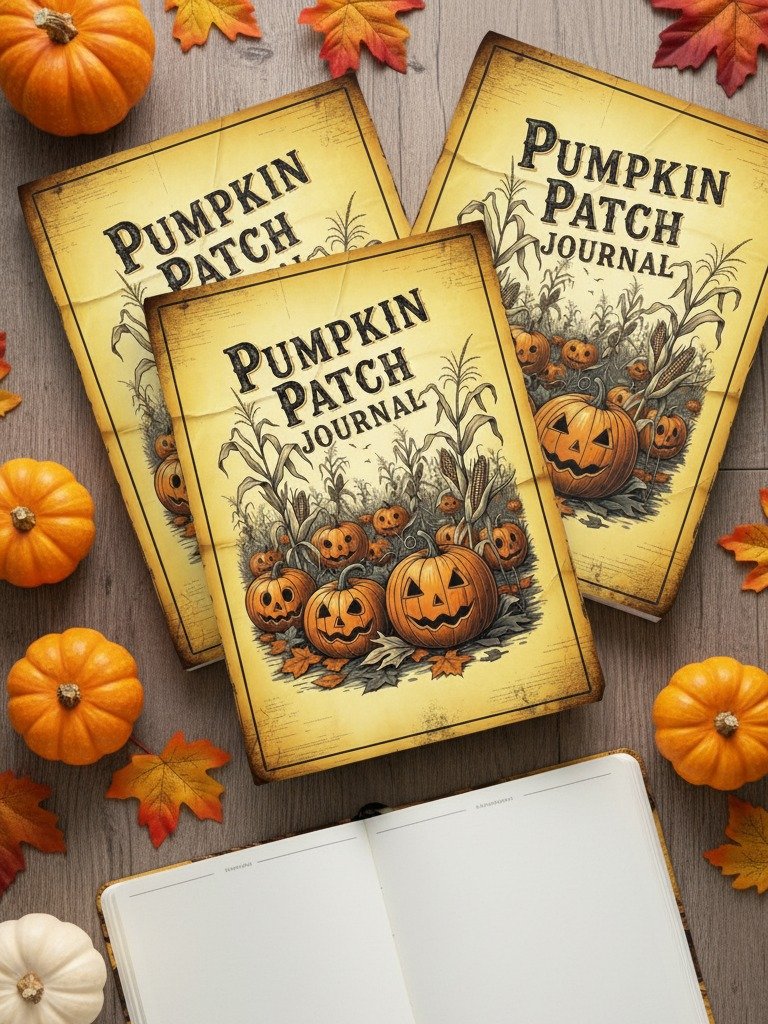 Pumpkin Patch Journal Cover, Digital Printable Halloween Journal, Fall Scrapbook, DIY Book Cover, October Planner Cover product image (4)