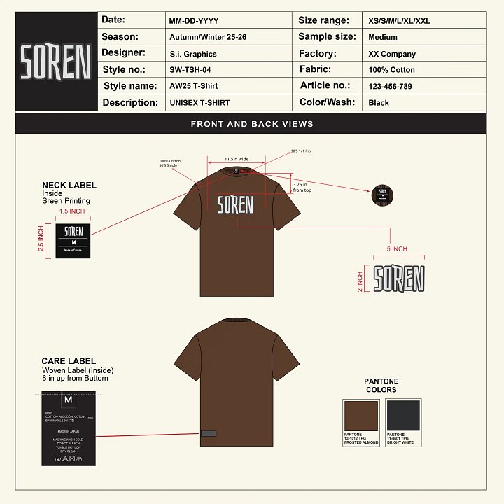 Crew Neck T-shirt Clothing Tech Pack Template product image (2)