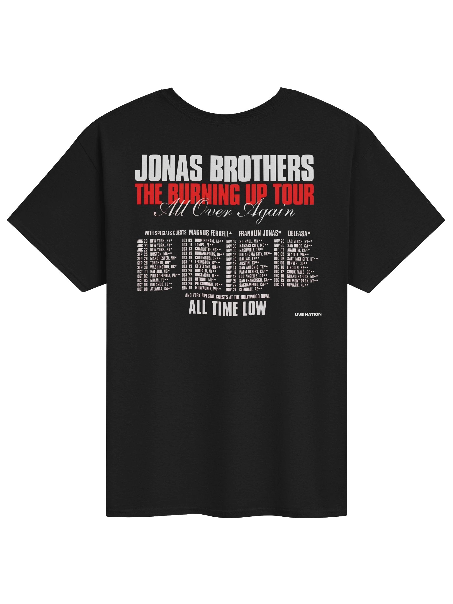 Jonas Brothers The Burning Up Tour All Over Again 2026 North America Merch Tshirt product image (2)