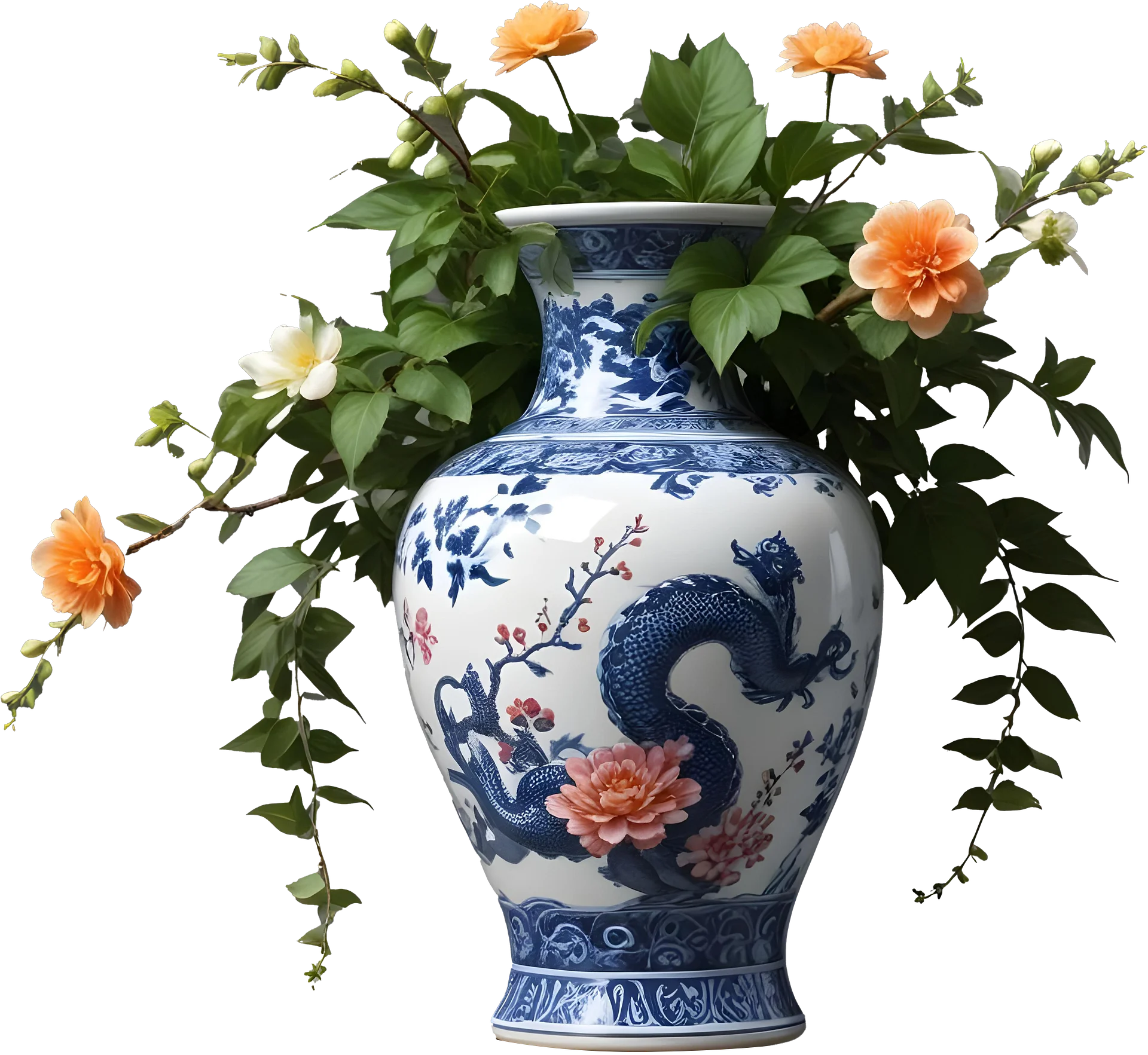 Azure Dragon Vase – Elegance in Bloom PNG product image (1)