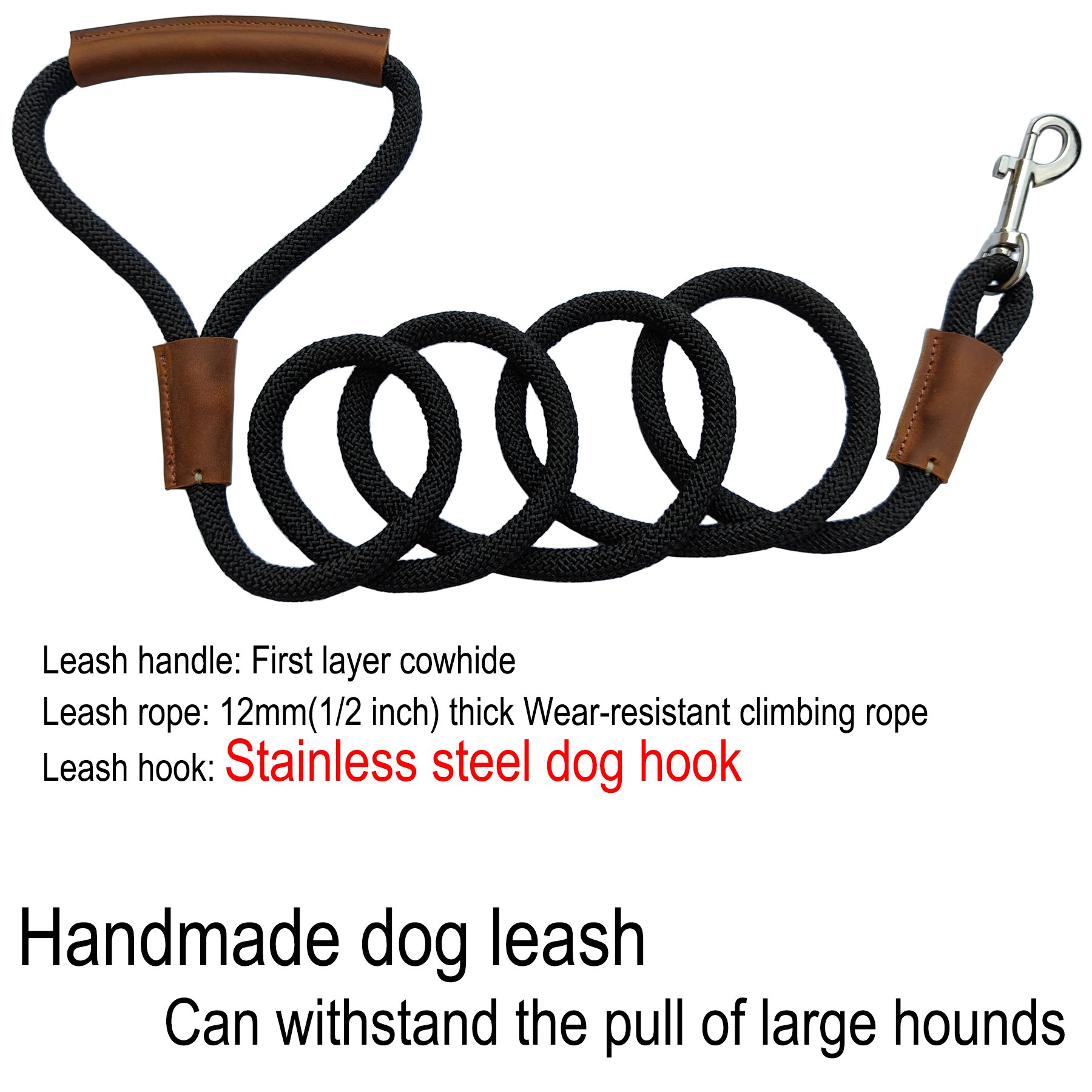 MEEBOY handmade Heavy Duty Nylon Rope Dog Leashes With comfortable and durable leather handles, dog leash using strong Nylon rope for Small Medium and Large Dogs product image (8)