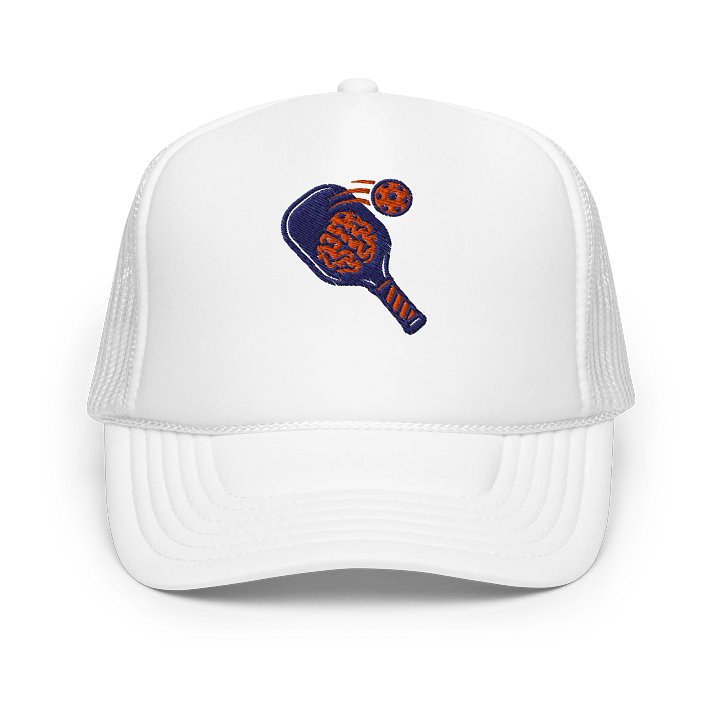 Pickleball Brain Power Hat – White Unisex Adjustable Cap with Paddle & Brain Smash Design product image (1)