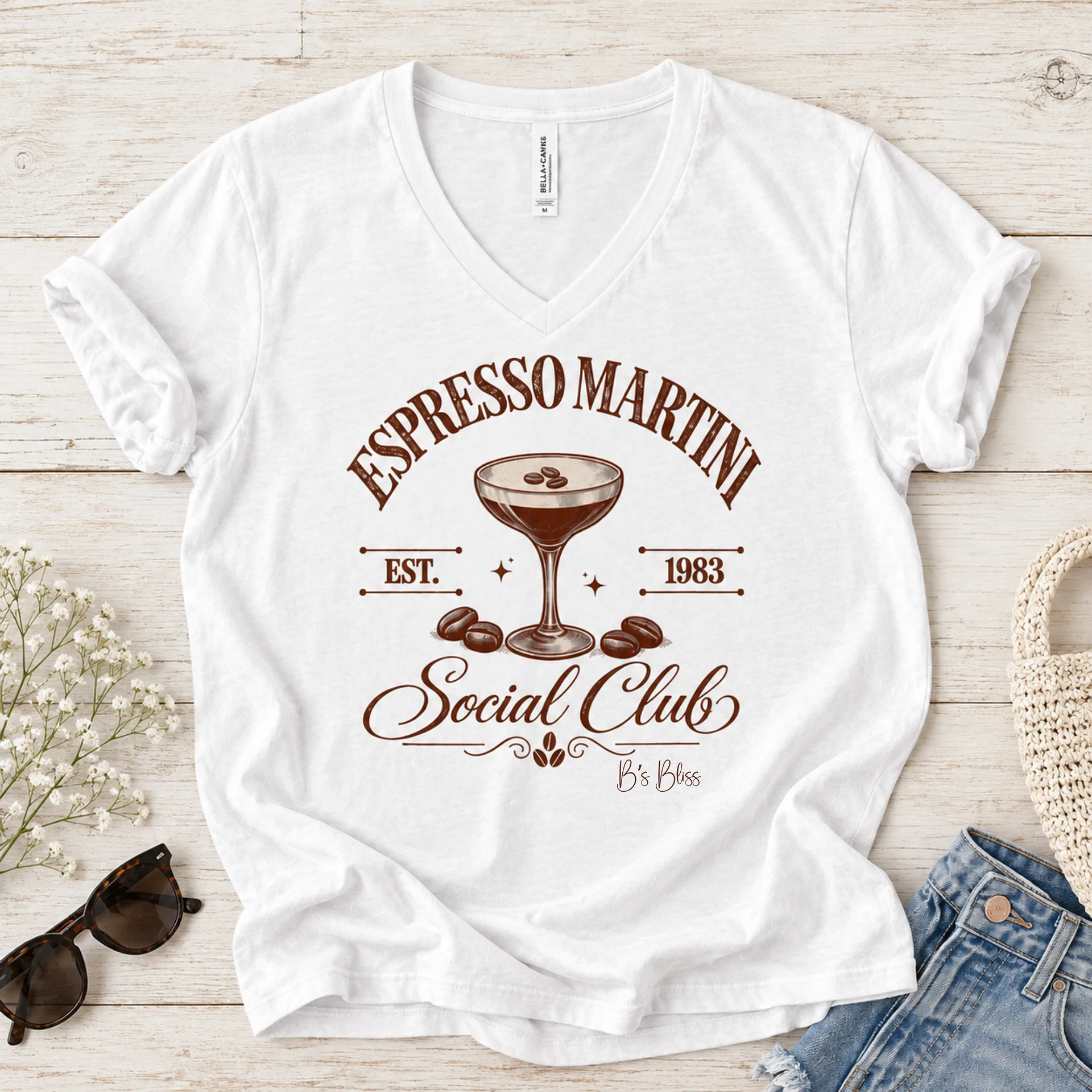 Espresso Martini Social Club V-Neck Graphic T-Shirt product image (1)
