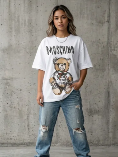 Moschino Teddy Bear Graphic T-Shirt | Sketch Art Licensed Tee | Jeremy Scott Italian Luxury Streetwear product image (2)