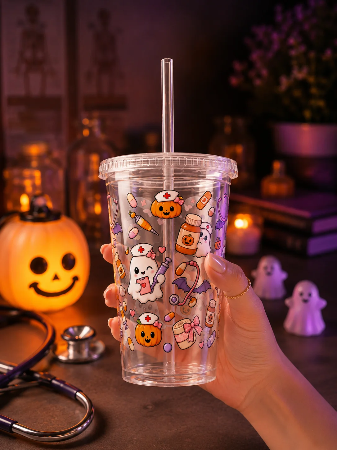 Halloween X Nurse Mashup Clear Wall Tumbler 16 Oz (473 ml) product image (1)