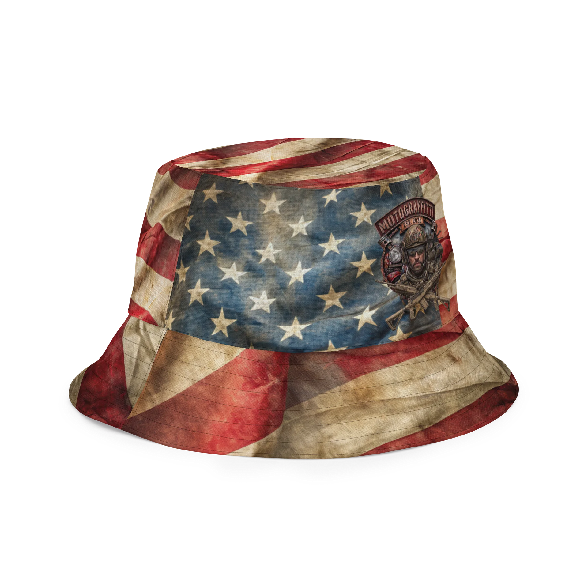Murican Flag, Faded, MötoGraffitti Logo'd Reversible Boonie Cap product image (5)