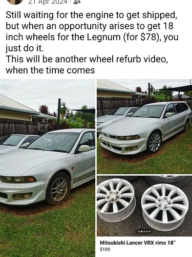 Two years ago, I was test fitting my $78 set of Lancer VRX wheels to the Legnum to see how they fit.
Today, I'm in the proces...