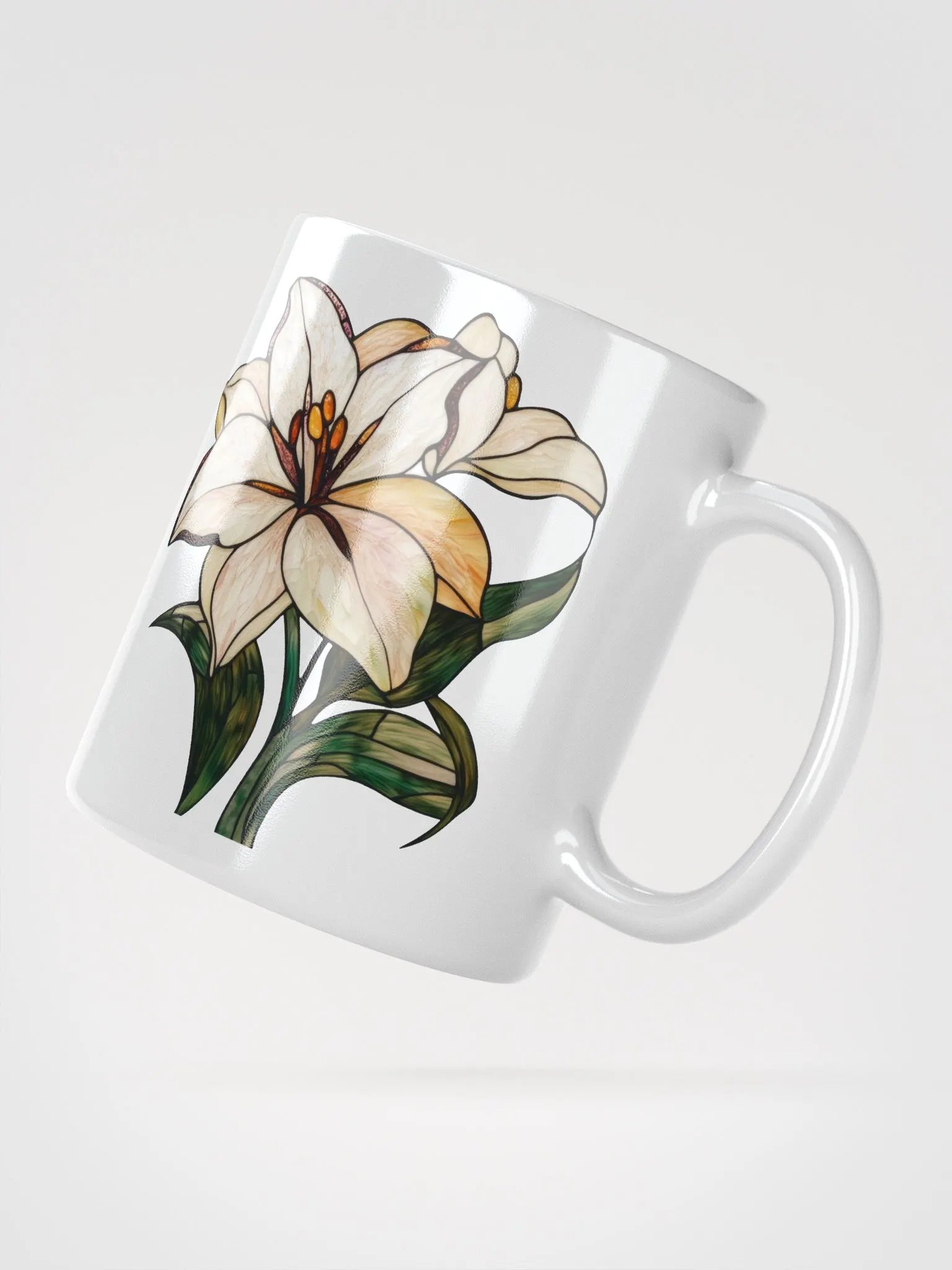 Stained Glass Lily White Glossy Mug product image (4)