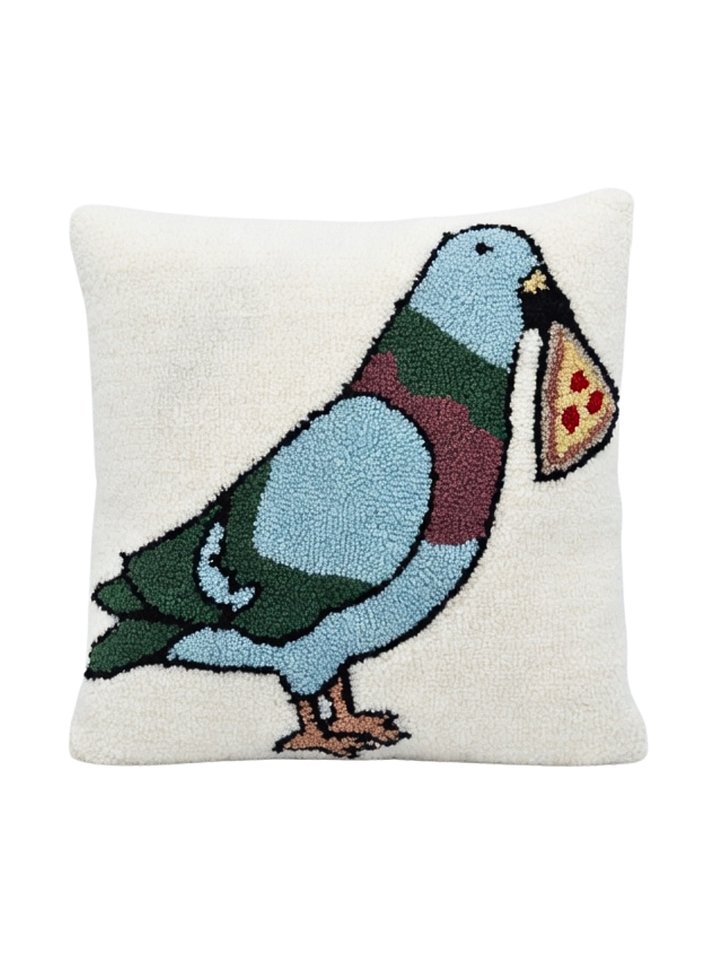 NYC Pizza Pigeon Throw Pillow – 14x14" | Funny NYC Hand-Hooked Sherpa Pillow product image (1)