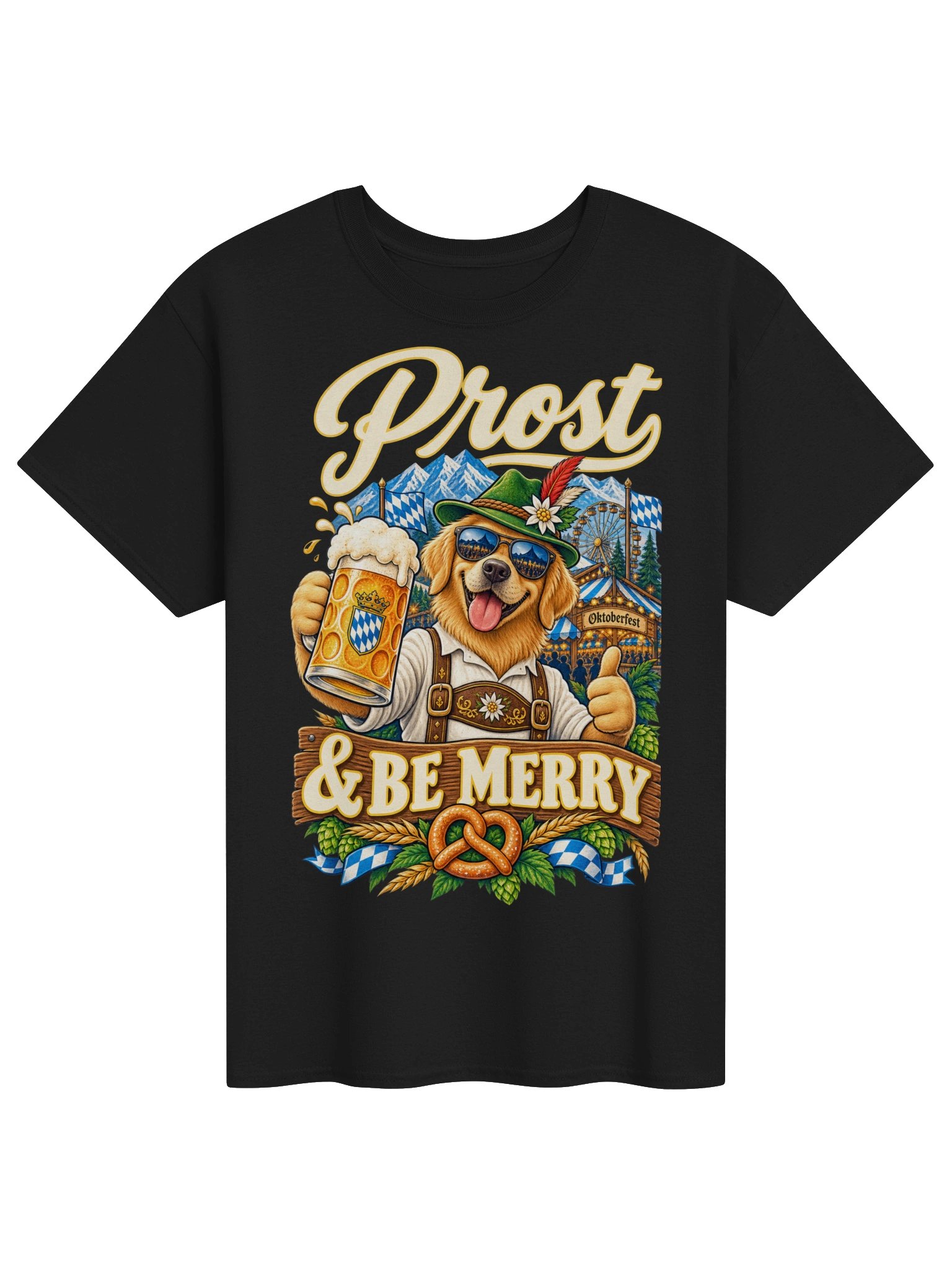 Prost & Be Merry Funny Oktoberfest Golden Retriever Vintage Tee product image (4)