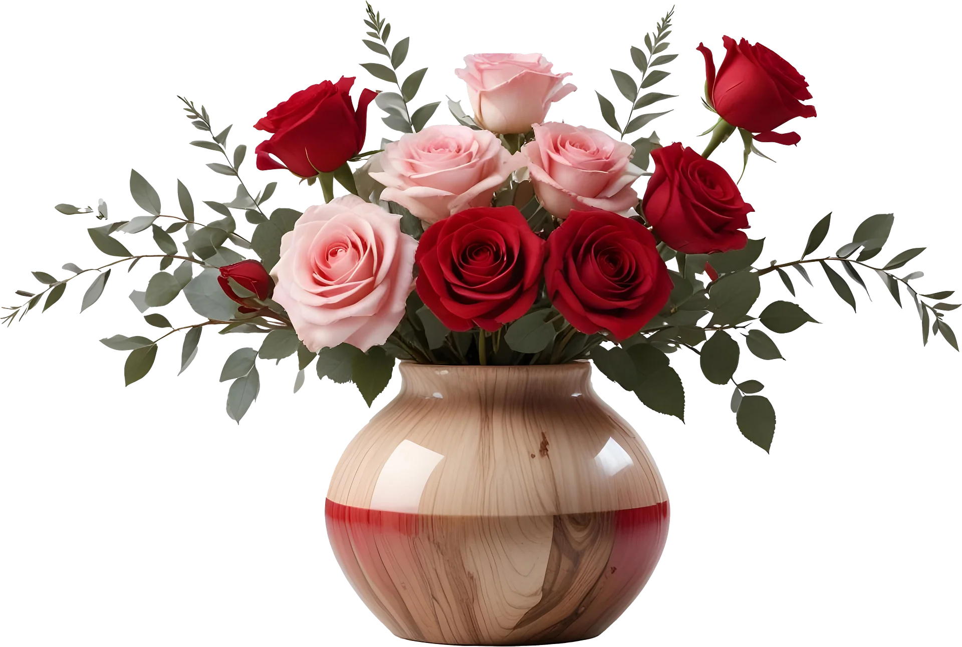 Romantic Wooden Vase with Roses - PNG product image (1)