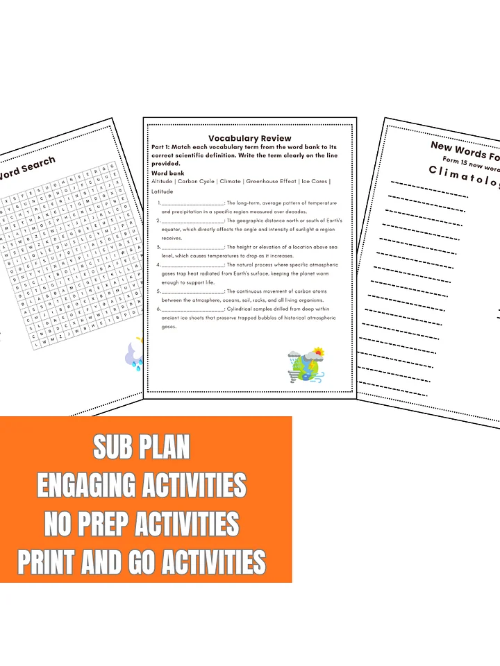 Climate Patterns Sub Plans Independent Work Middle School 6th 7th 8th Grade product image (2)