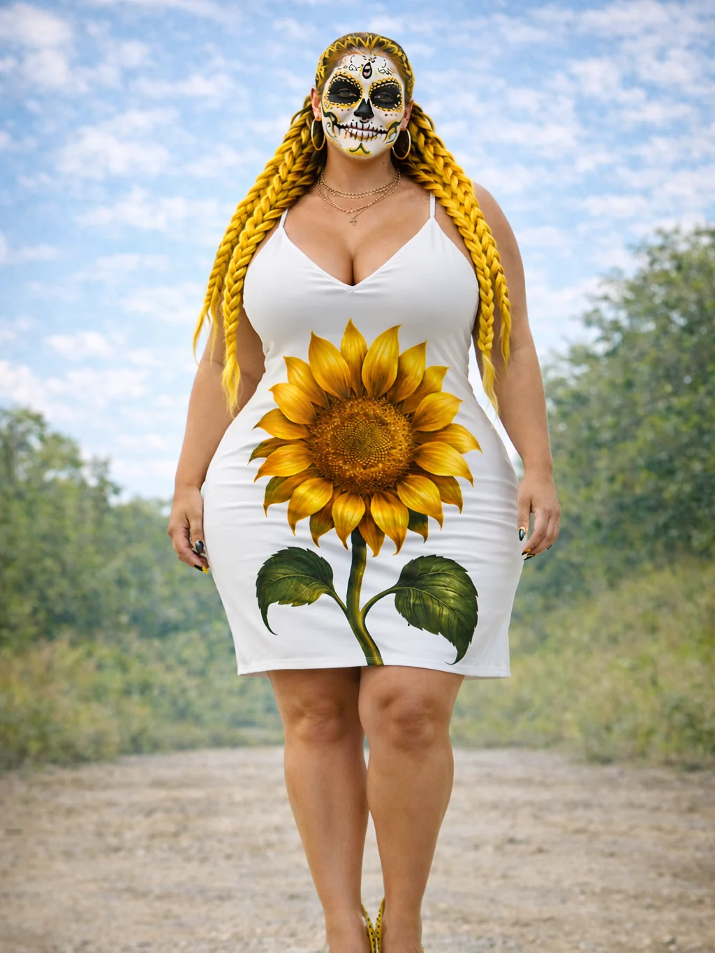 Sunflower Serenade Print Slip Dress product image (5)