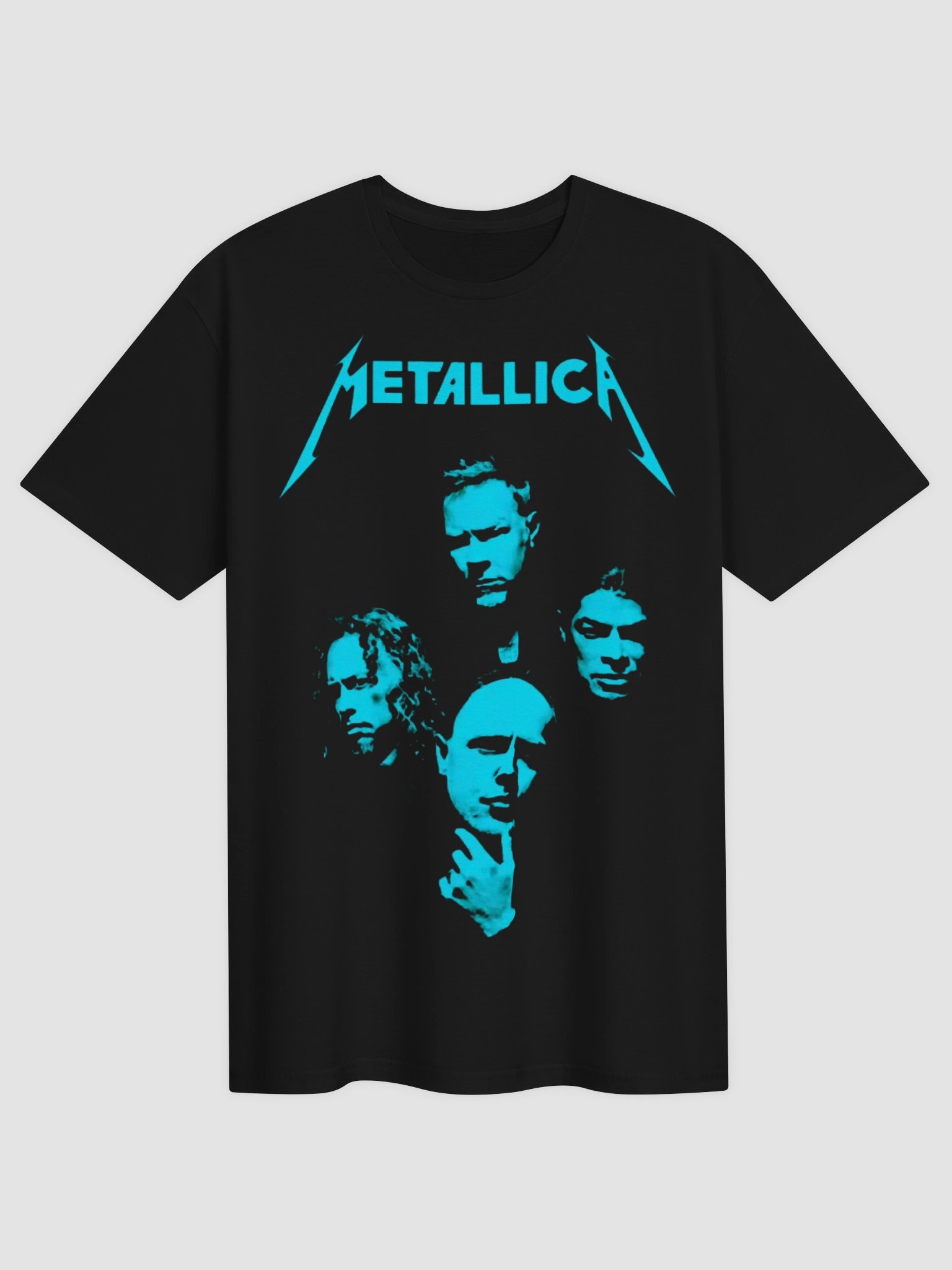 Metallica Band Portrait T-Shirt | Black Album Era Teal Graphic Tee | James Hetfield Kirk Hammett Thrash Metal Collector Shirt product image (2)