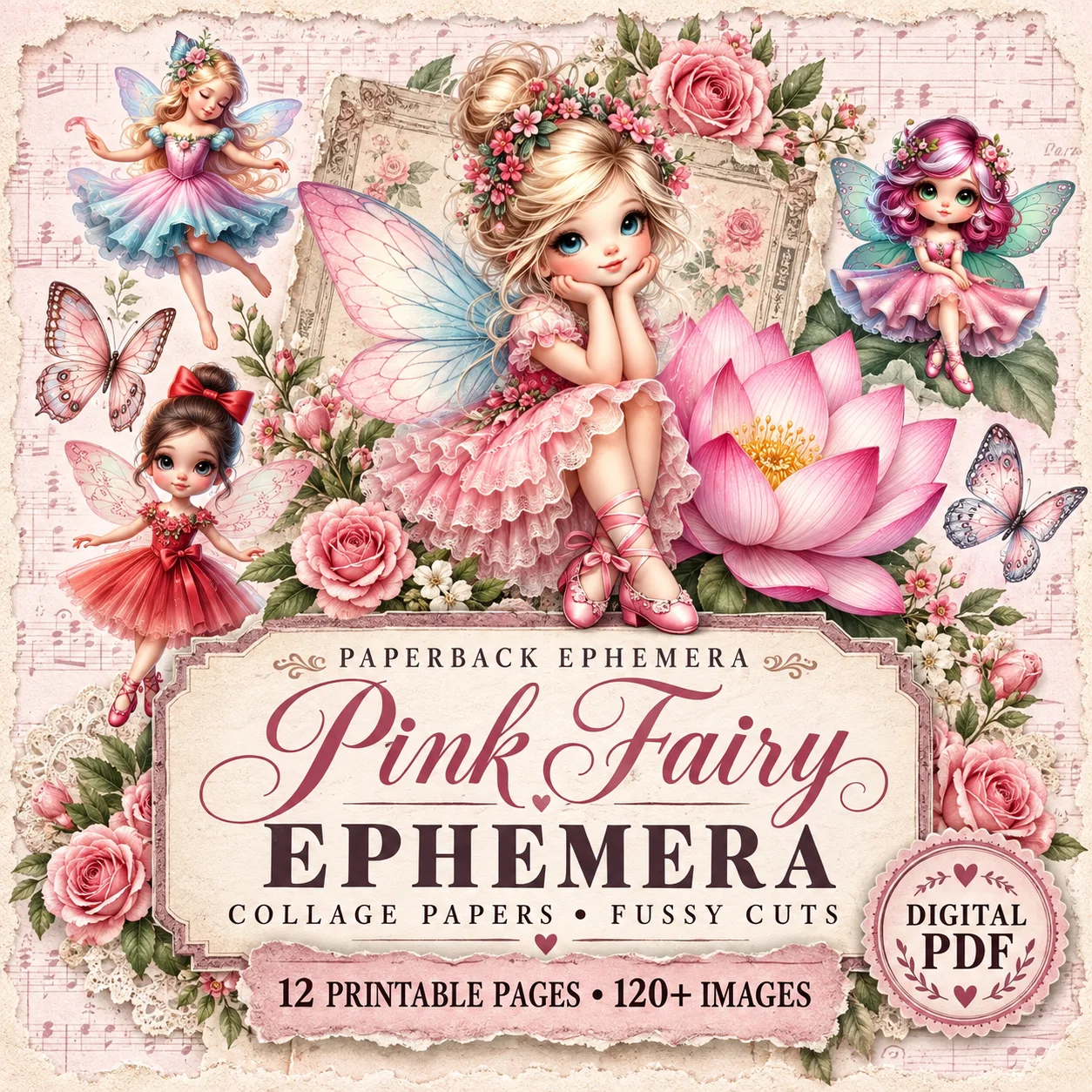 Pink Floral Fairy Fussy Cuts | 120+ Printable Ephemera for Junk Journals & Collage (Digital Download) product image (2)