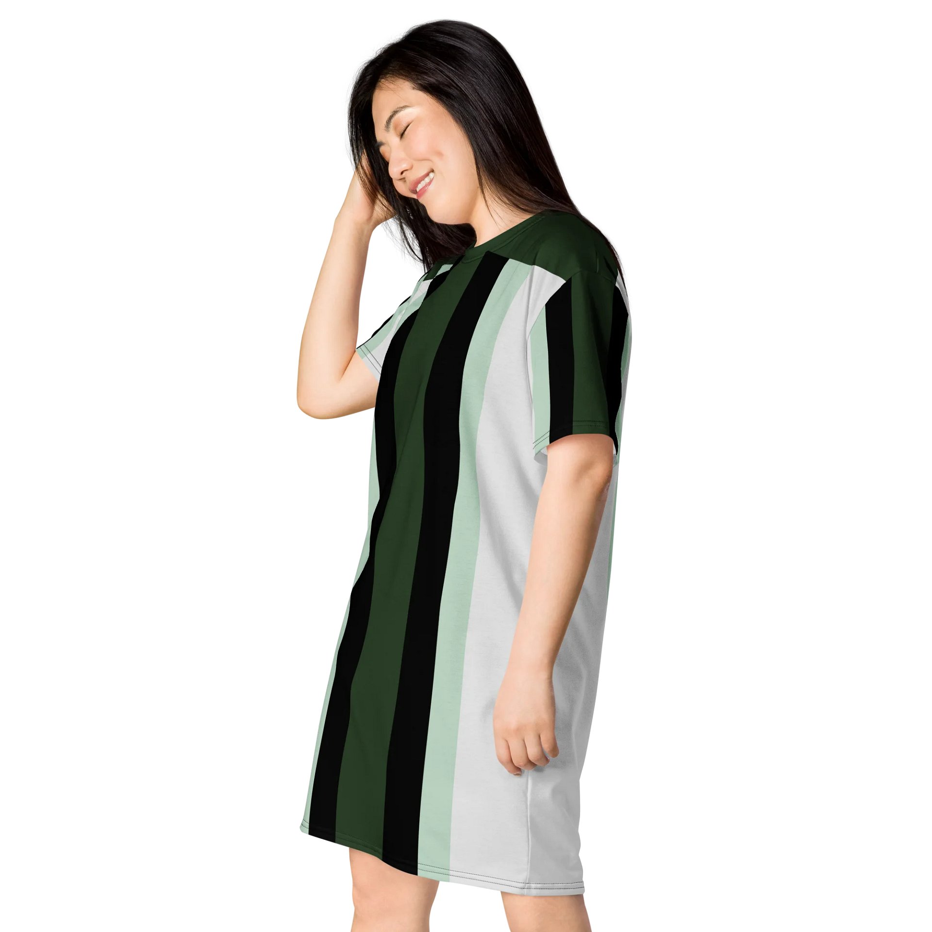 Forest Green & Black Striped Oversized T-Shirt Dress | TDS Music product image (3)